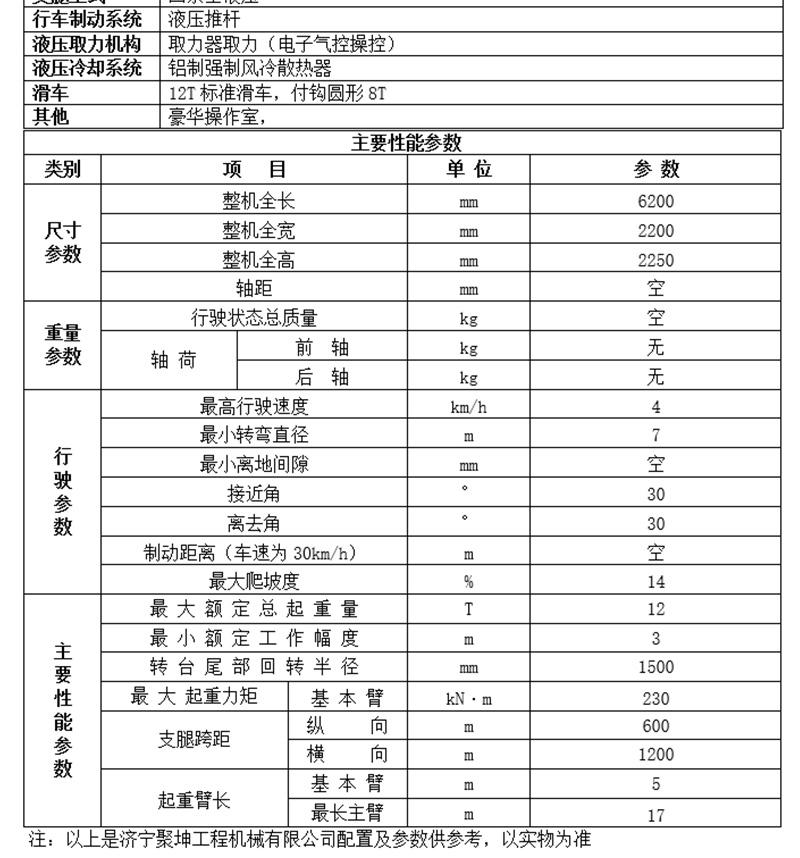 12噸履帶吊性能參數